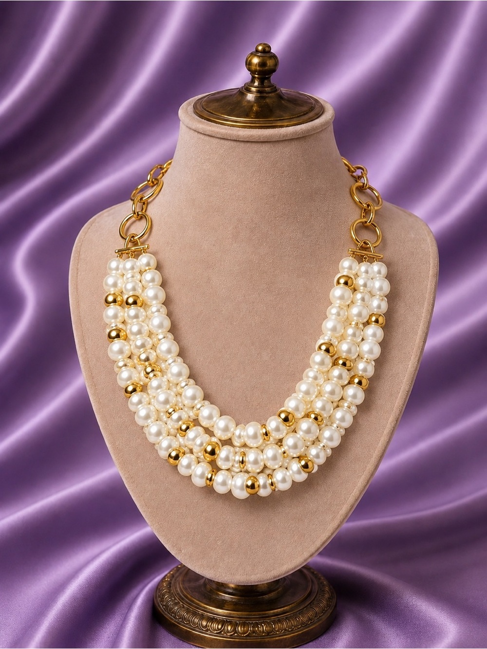 Royal Pearl Cascade Gold Necklace